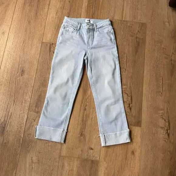 PAIGE Cindy Crop Straight Jeans 24 Light Wash High Rise Straight Leg Raw Hem - Picture 2 of 7